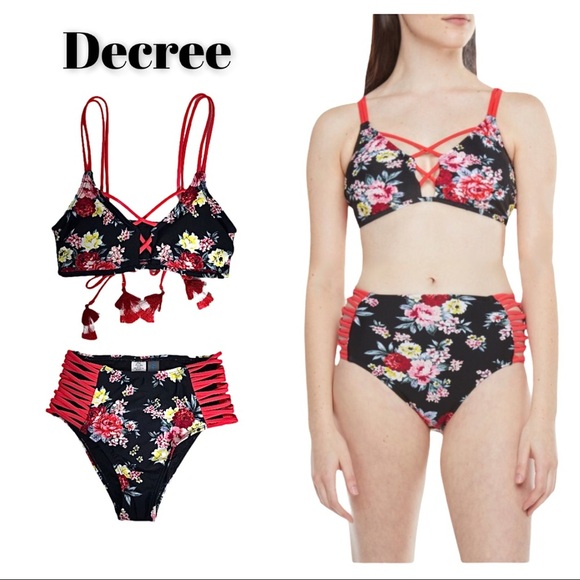 NWT Decree Floral HighWaist Cheeky Bikini Swimsuit - Picture 11 of 16